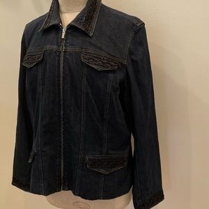 Jones New York Womens Black Denim Jacket with embellished collar & pockets /XL